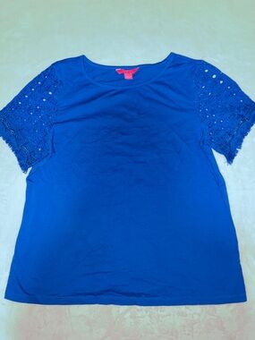 Lilly Pulitzer Women’s Royal Blue Lace-Sleeve Blouse